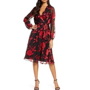 Julia Jordan Long  Sleeve  Floral Faux Wrap Dress